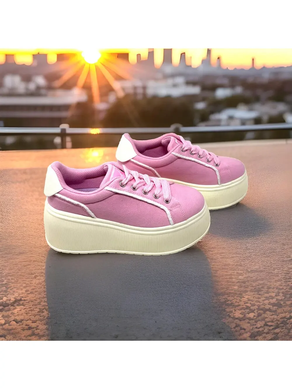 Lucky Step Platform Women’s Sneakers Bright Pink & White Size 7